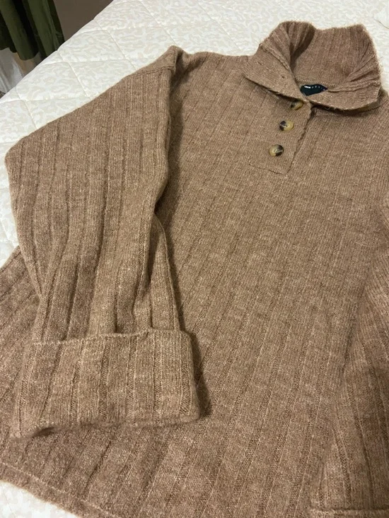 ASOS Brown Ribbed Button-Neck Sweater - Picture 2 of 4